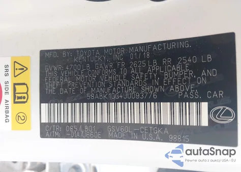 2018 Lexus Es 350 from USA, damaged, VIN 58ABK1GG4JU093776